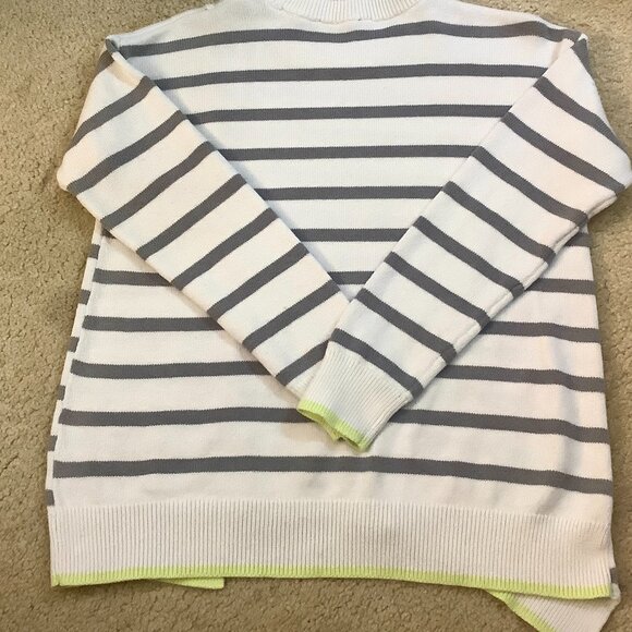 Sweater Asymmetrical White Striped Long Sleeve Cotton Blend Simply Vera Large - Picture 8 of 11